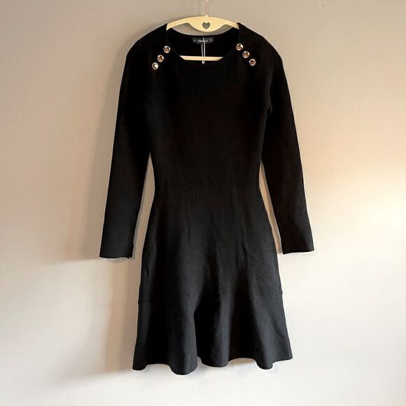 ZARA The Knitwear Collection Black Long Sleeve Buttoned Flounce Dress || SZ S - Picture 7 of 14